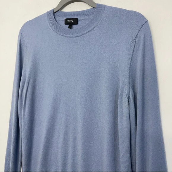 Theory 100% Wool Blue Sweater Crew Neck Regal L - Picture 8 of 13